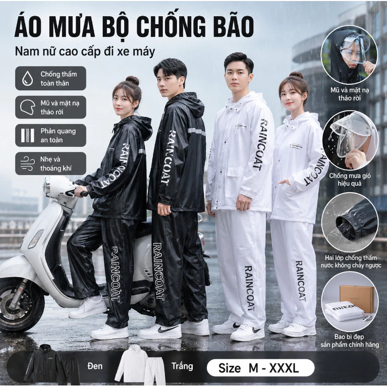 Áo Mưa Chống Bão Toàn Thân Mũ Và Mặt Nạ Tháo Rời Phản Quang An Toàn Vải Siêu Nhẹ Thoáng Khí Cho Nam Nữ