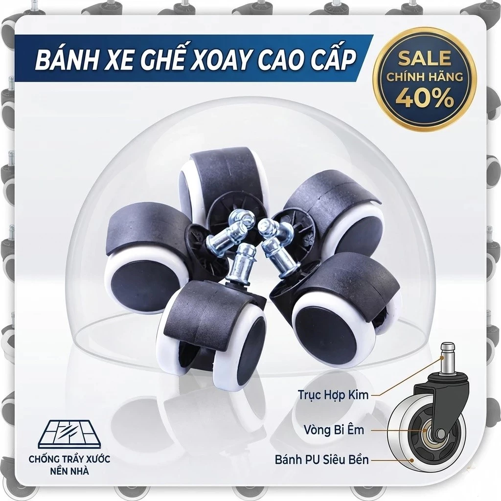 Bánh xe ghế văn phòng cao cấp, bánh xe  ghế xoay viền trắng