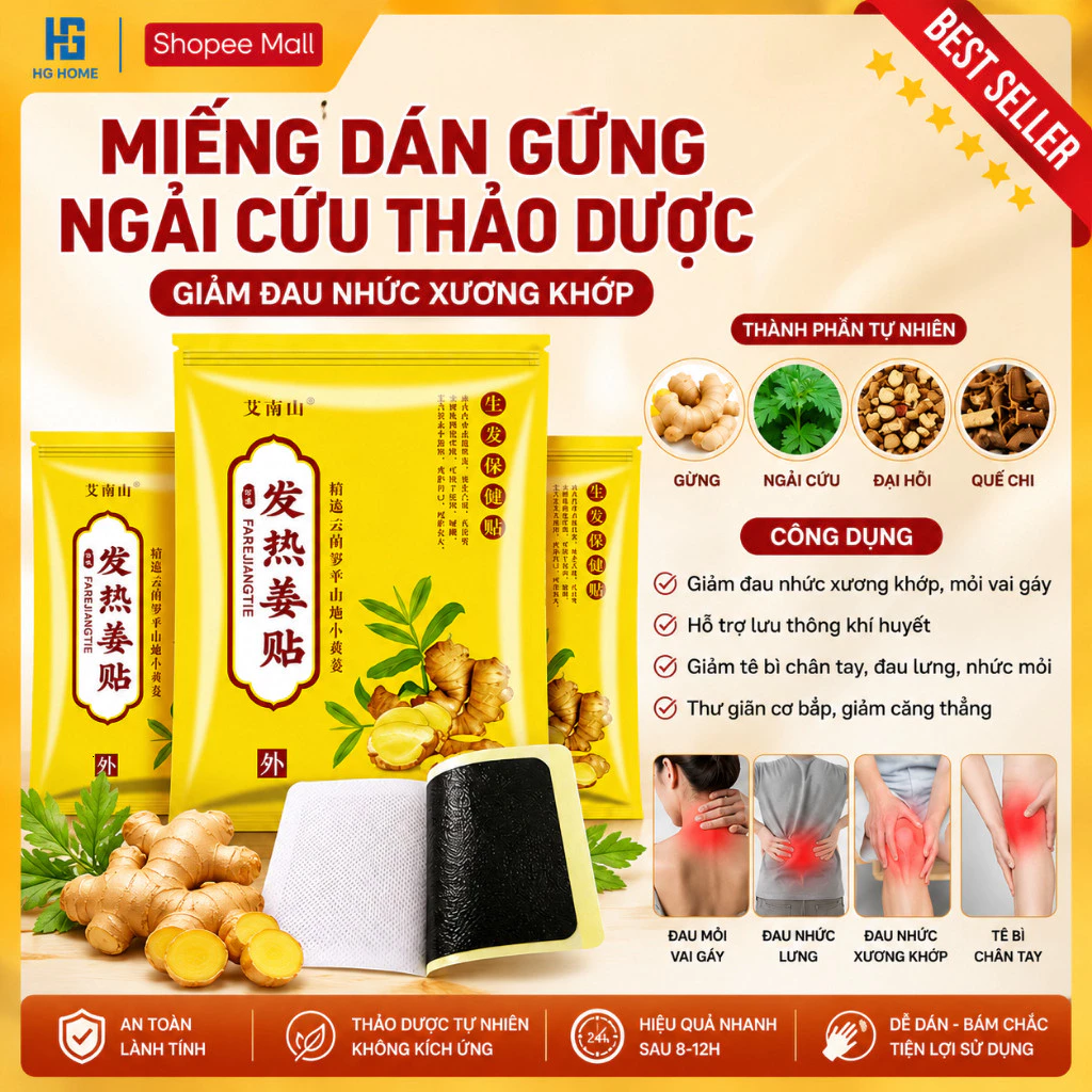 Miếng cao dán gừng giảm đau mỏi xương khớp, tê bì tay chân, an toàn lành tính HGHOME