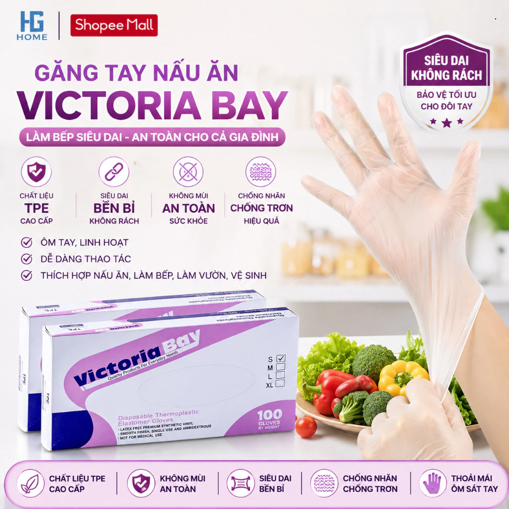 Găng tay nilong nấu ăn siêu dai Victoria Bay làm bếp siêu dai chất liệu TPE không mùi chống nhăn HGHOME