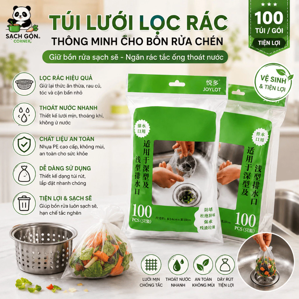 Túi lưới lọc rác thông minh cho bồn rửa chén bát bọc đựng rác chất liệu tự phân huỷ HGHOME
