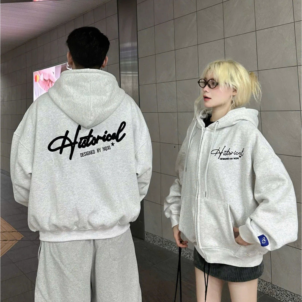 Áo Khoác Hoodie Zip COTTON Thêu Xù NQ30 HISTORICAL Form Boxy Form Rộng Nam Nữ Unisex hot 2026