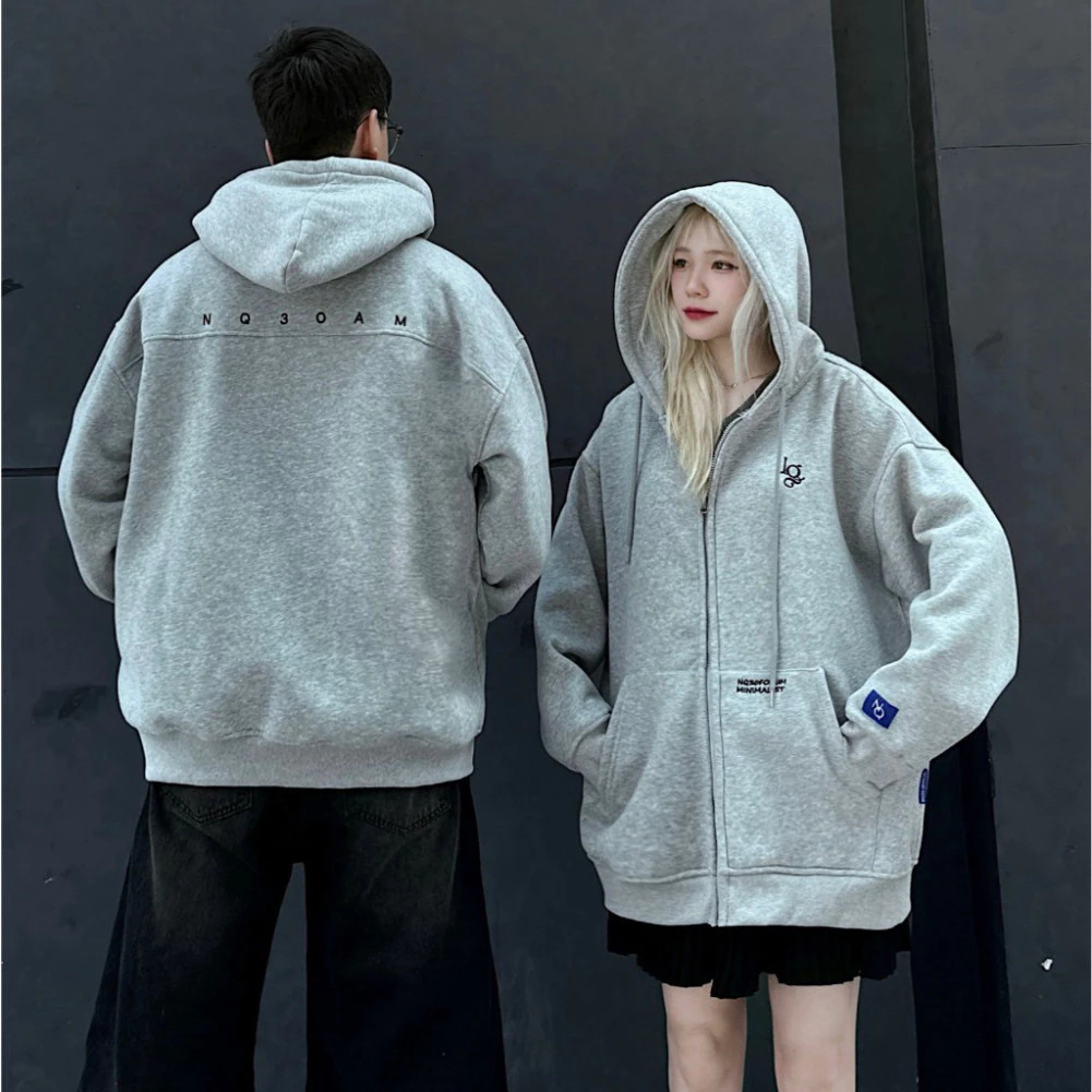 Áo Khoác Nỉ Hoodie Zip COTTON Thêu NQ30 AM Form Rộng Nam Nữ Unisex hot 2026