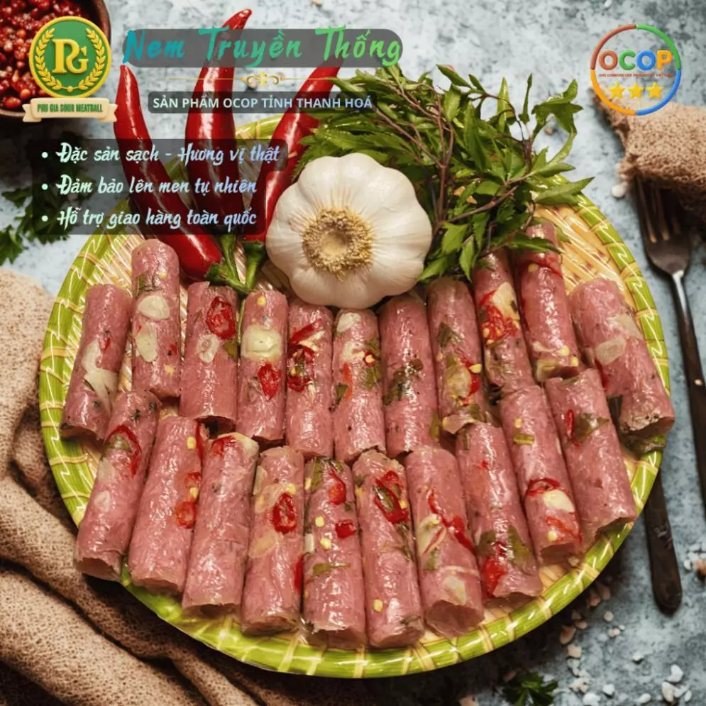 (Hoả tốc) Nem Chua Thanh Hoá Truyền Thống - Vị Chua Cay Tự Nhiên - Nguyên Liệu Từ Thịt Lợn Tươi