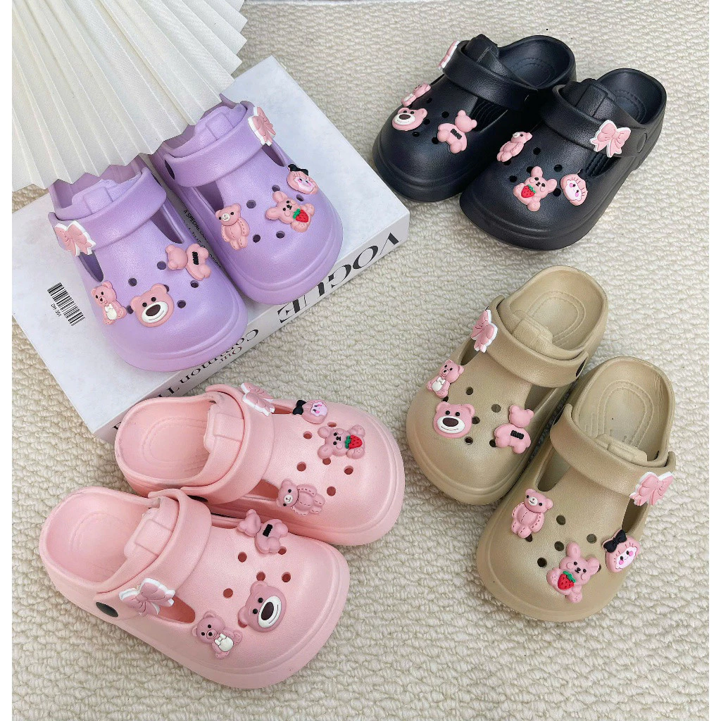 Dép Bé Gái EVA Cao Cấp Đính Charm Gấu Nơ Mềm Êm Chống Trơn (3063)