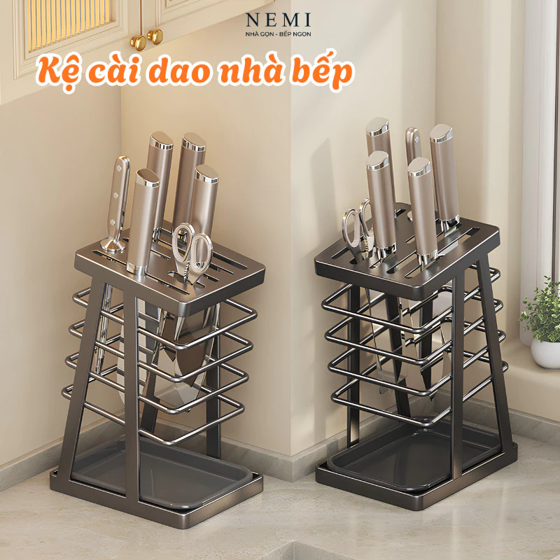 Kệ để dao kéo NEMI, giá để dao có khay hứng nước bằng thép carbon chống gỉ tiết kiệm không gian