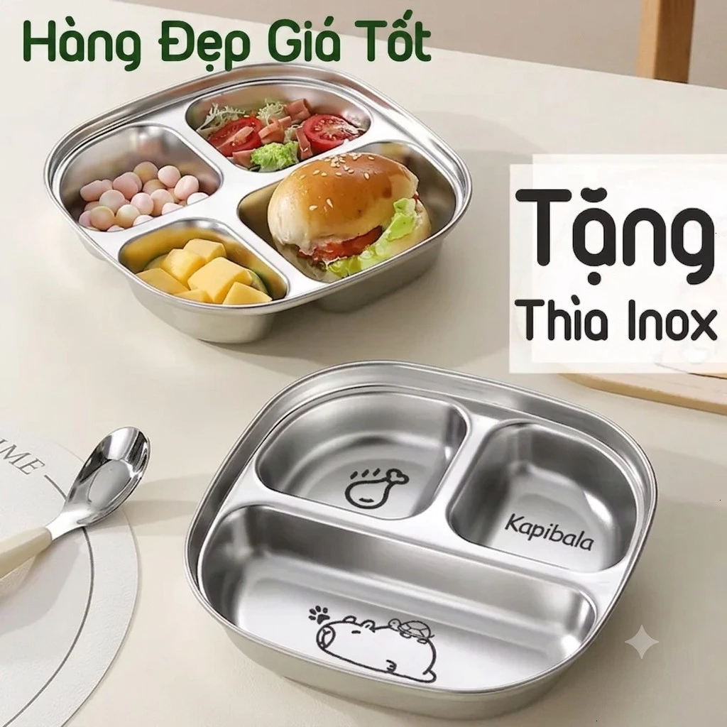 [Tặng Thìa] Khay Ăn Cơm Kapibala Cho Bé, Khay Ăn Dặm Chất Liệu Cao Cấp Inox 304 An Toàn giadungso1_vietnam