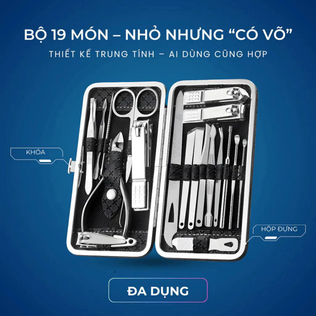 [Kèm Hộp] Bộ Dụng Cụ Cắt Móng Tay 19 Món Thép không Gỉ giadungso1_vietnam