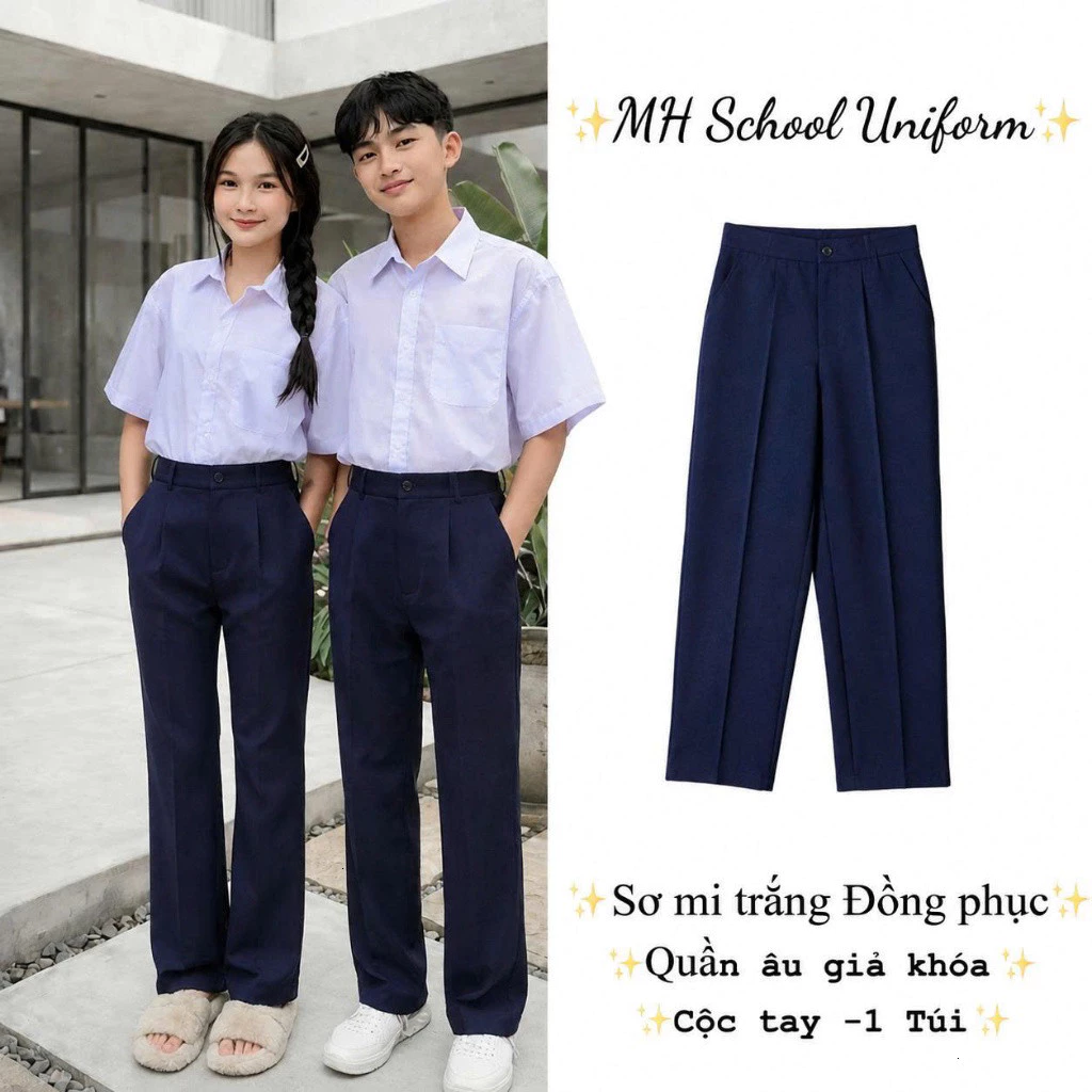 Quần Tây Học Sinh Tiểu Học, Trung Học, Quần Âu Không Khóa Kéo Đi Học Dành Cho Học Sinh Lưng Thun Màu Xanh Đen[ ko khóa ]