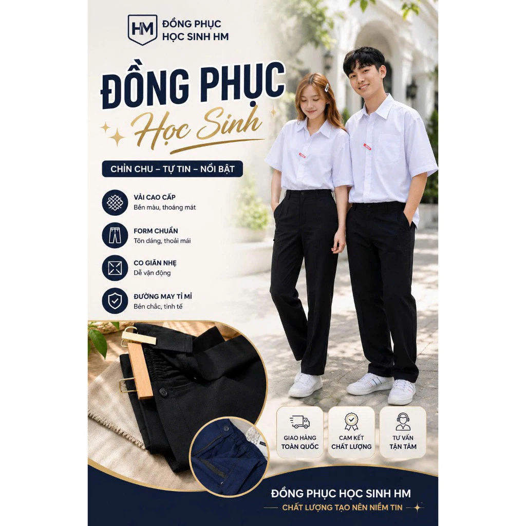 Quần Tây Học Sinh Tiểu Học, Trung Học, Quần Âu Có Khóa Kéo Đi Học Dành Cho Học Sinh Lưng Thun Màu Xanh Đen[Quần Khóa] .