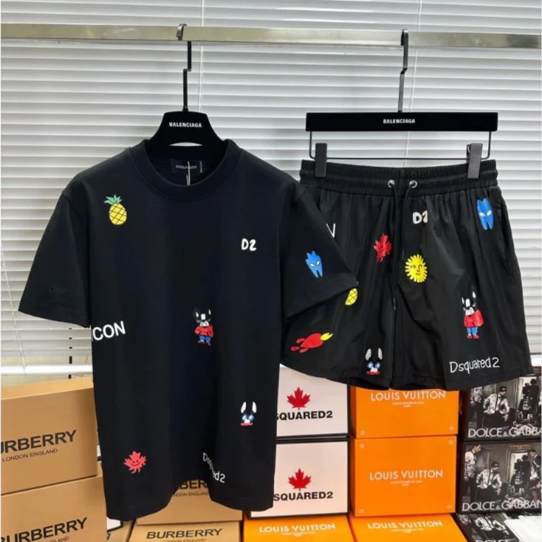 Bộ Hè Nam Áo Thun Quần Gió IN Hình Sticker Chó Dứa Cực Nét Phong Cách Chuẩn Thời Trang Nam Nữ hot 2025 Hot Trend