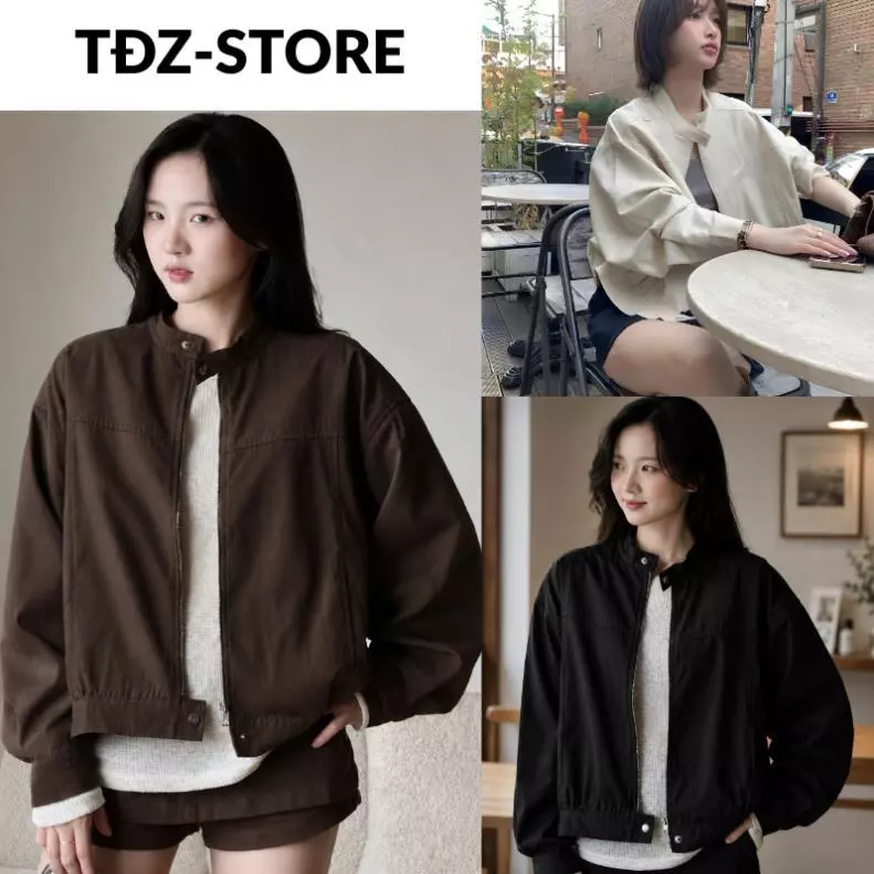 Áo Khoác Kaki 2 Lớp Cổ Tàu , Áo Khoác Bomber Mặc 4 Mùa Chống Nắng Đi Chơi Chất dày Dặn Form Dáng Rộng Pink.hill