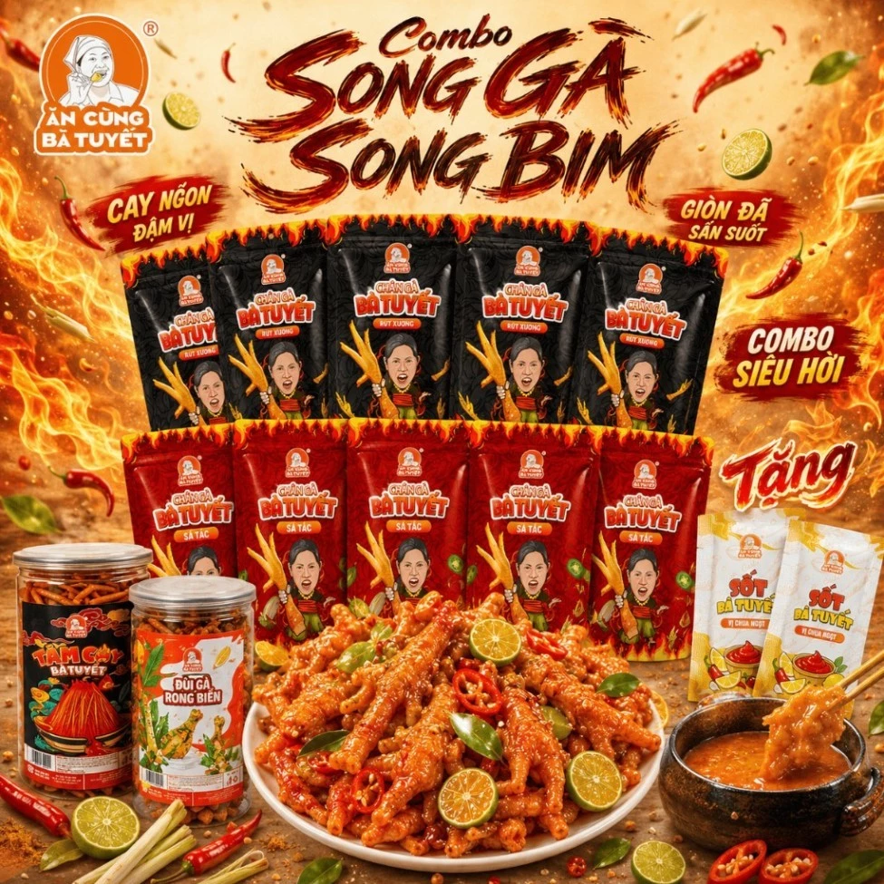 [Tặng 2 gói chấm] Combo SONG GÀ SONG BIM: 10 loại chân + 1 bim bim tăm cay+ 1 hũ đùi gà M79