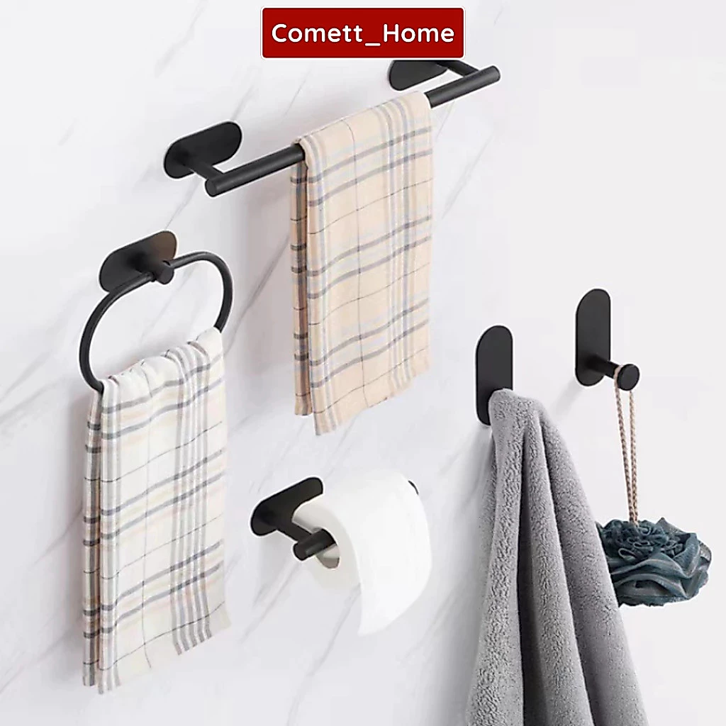 Set 5 Món Treo Khăn Phòng Tắm Nhà Vệ Sinh Đơn Giản Nhẫn Giá Treo Quần Áo Móc Treo Giá Đựng Khăn Tay