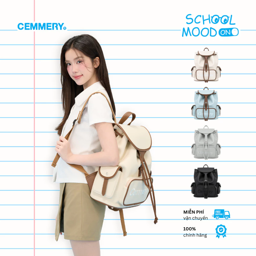 Balo CEMMERY Local Brand Chính Hãng Maison BackPack Da PVC Nắp Cài Đựng Vừa Laptop 14 inch 4 Màu