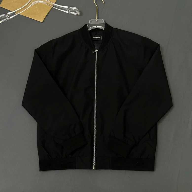 Áo Khoác Bomber Gió Nam Nữ DSQ Đen Thân Trơn Khoá Zip Bạc Ống Chun Bo Sọc Gân Lót 2 Lớp Cao Cấp Đơn Giản Basic Hot Trend