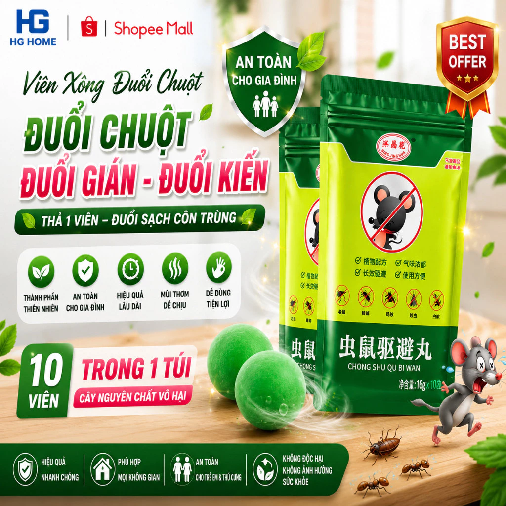 [ COMBO 10 GÓI ] Viên Đuổi Chuột HGHOME Hiệu Quả  An Toàn Không Độc Hại