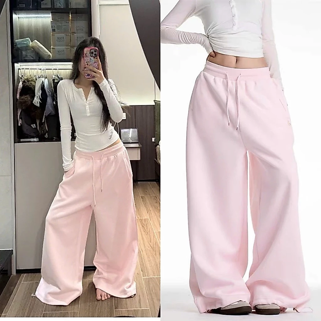 Quần nỉ dáng rộng chất hai da màu hồng pastel QN007 - Tiktik