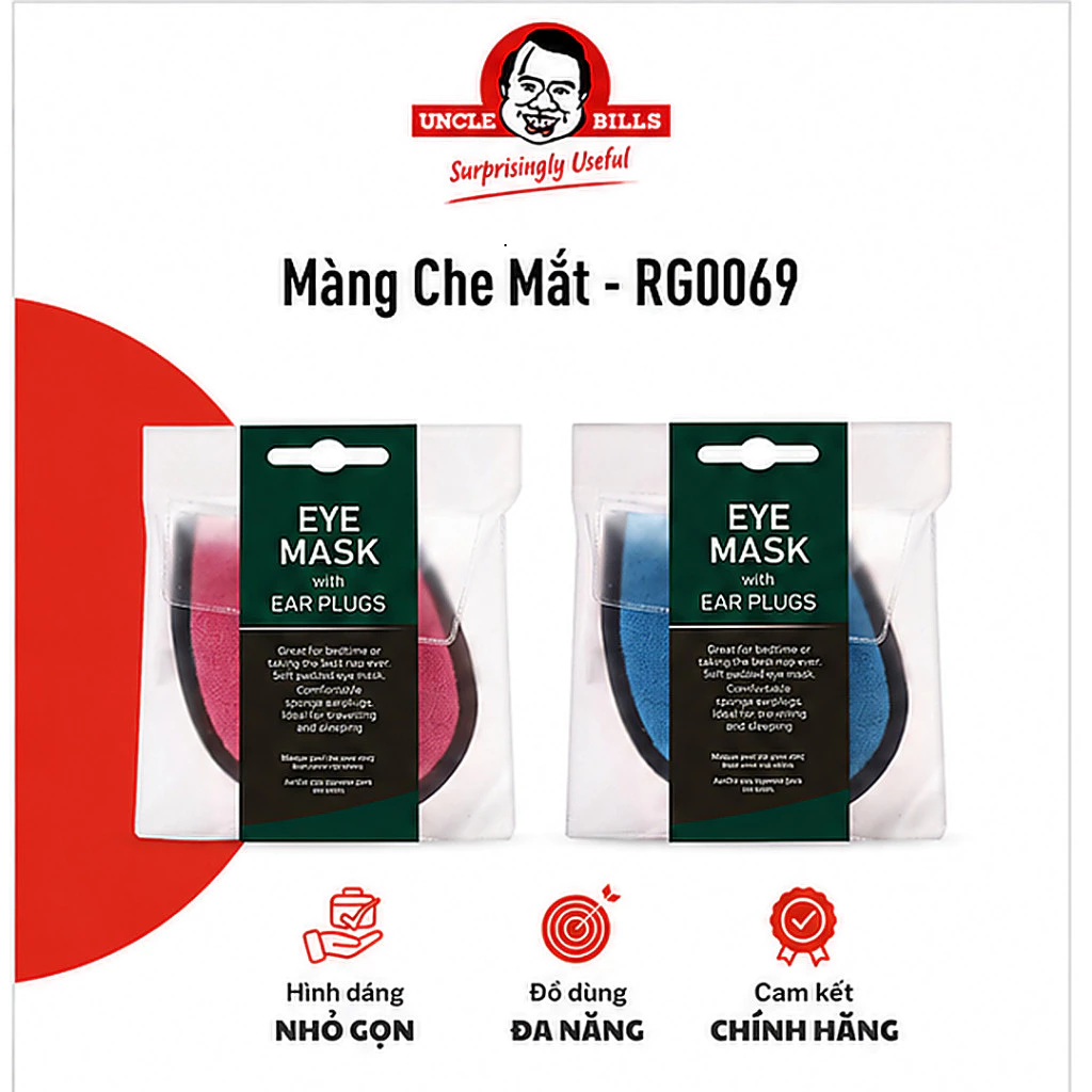 Bộ Che Mắt Ngủ Kèm Bịt Tai Uncle Bills RG0069 - Mặt Nạ Ngủ Chống Ánh Sáng, Du Lịch, Nghỉ Ngơi