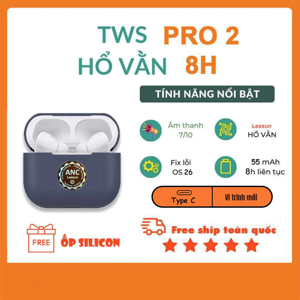 Tai Nghe Bluetooth PRO 2 ANC Hổ Vằn CHIP Lesxun (bản mới), Fix OS 26, Nâng cấp màng loa, Âm to, Bass hay, Pin trâu 8H
