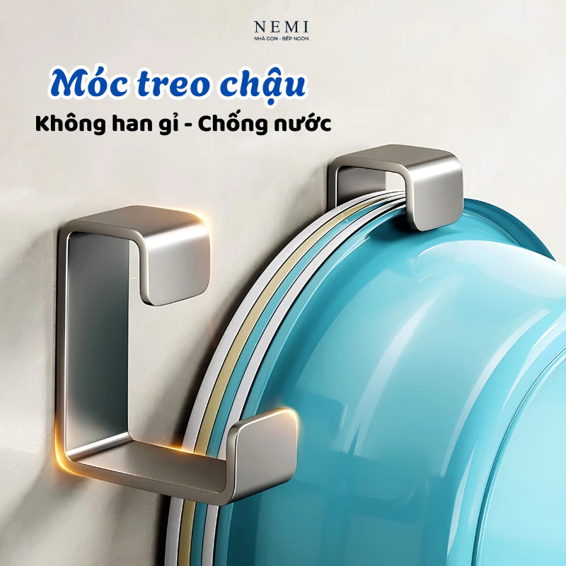 Móc Treo Chậu NEMI Thép Không Gỉ, Móc Treo Chậu Rửa Đa Năng, Không Cần Khoan, Chịu Lực Cao