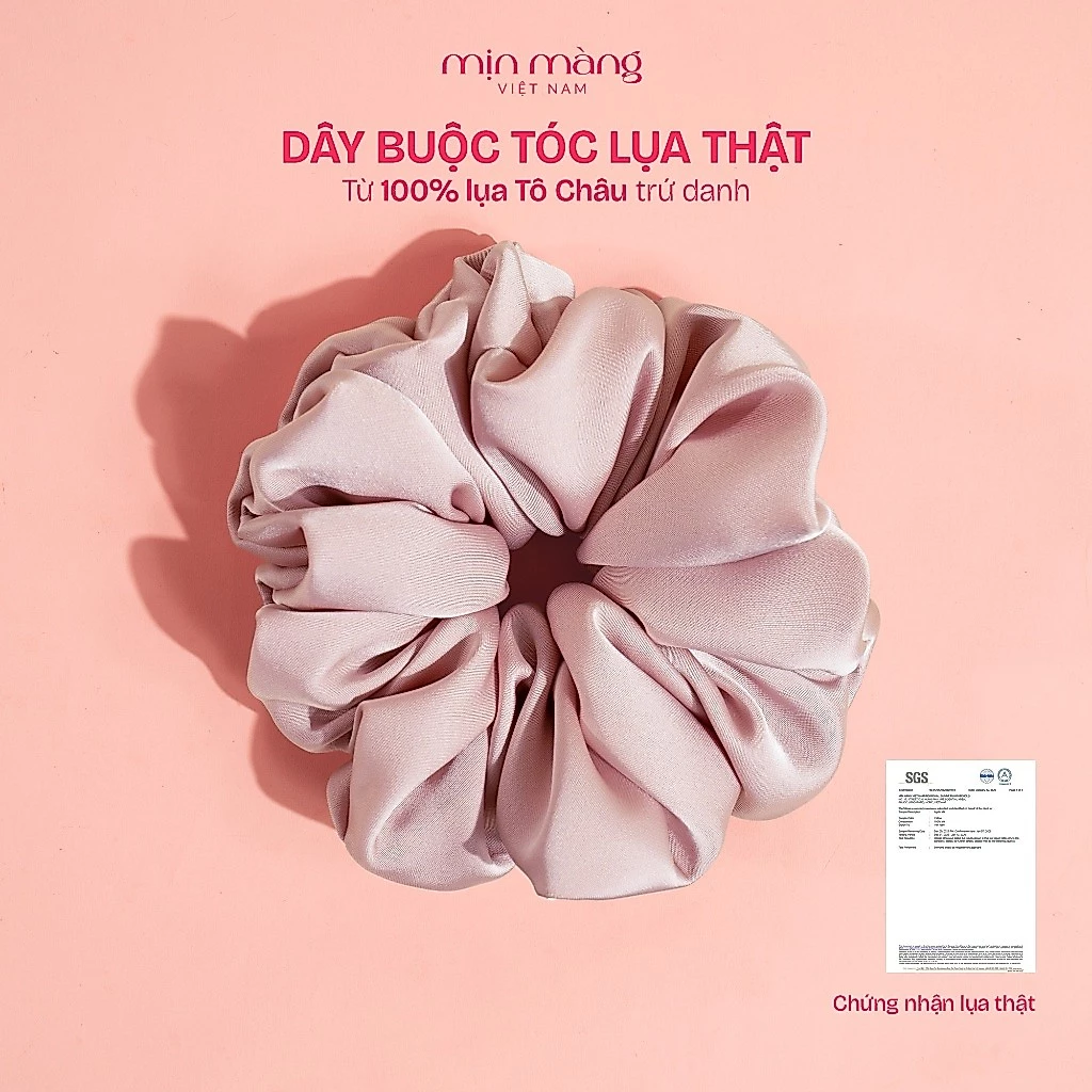 Dây Buộc Tóc Scrunchies Lụa Thật 100% Có Kiểm Định To Phồng Cao Cấp MỊN MÀNG VIỆT NAM Bảo Vệ Tóc