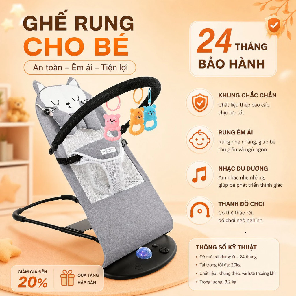 🎉𝑴𝒊𝒆̂̃𝒏 𝑺𝒊́𝒑🎉Ghế Nhún Cho Bé Thiết Kế Chống Võng Lưng Dành Cho Bé Sơ Sinh Đi Kèm Gối Đầu Và Thanh Treo Đồ Chơi