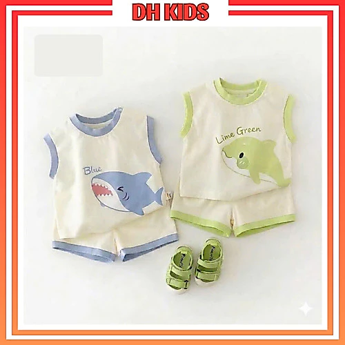 [B24] - Bộ quần áo ba lỗ BABY SHARK dễ thương cho bé chất cotton co giãn tốt - DH KIDS