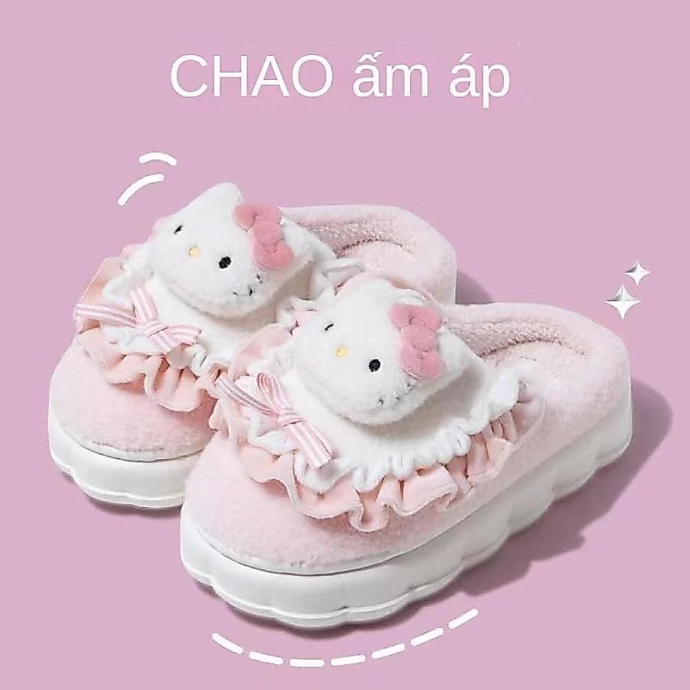 Dép Bông Hello Kitty Dành Cho Nữ Mùa Đông Mới Trong Nhà Thích Hợp Cho Ký Túc Xá Sinh Viên Đế Dày Thiết Kế Hoạt Hình Dễ ✨Chiosala30.vn✨