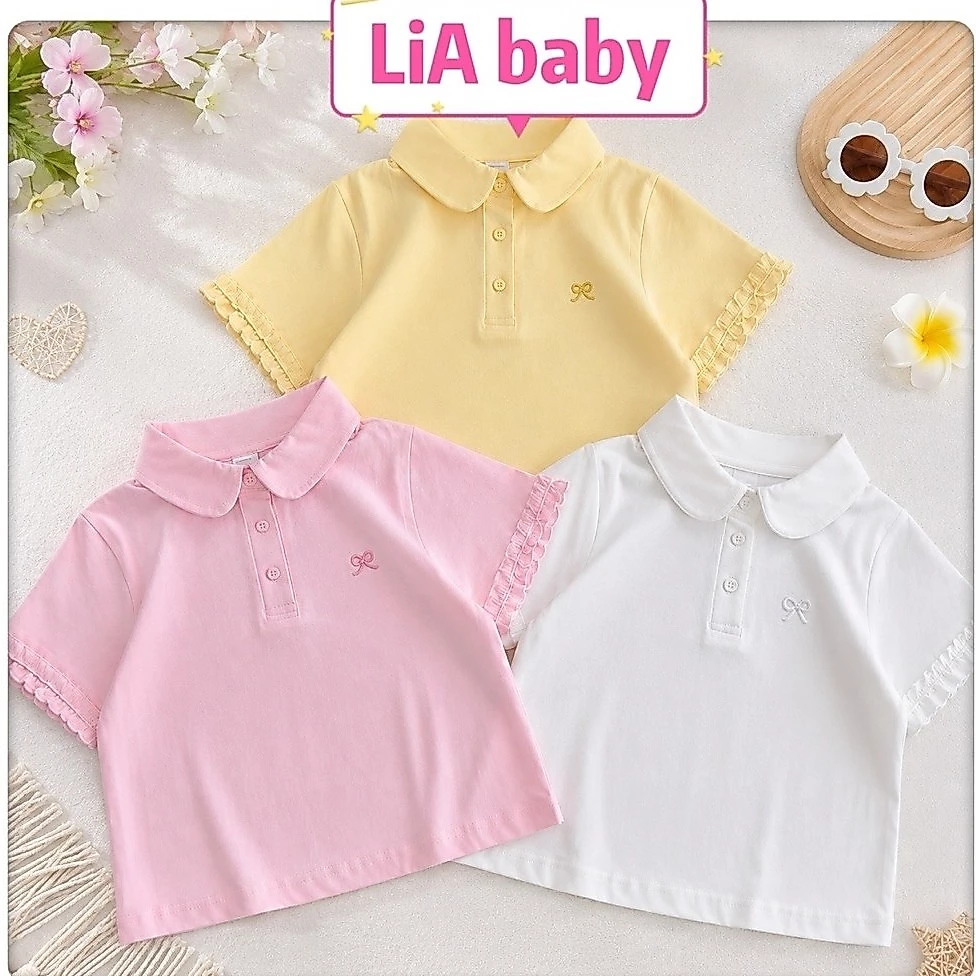[Tặng buộc tóc] Áo cotton polo cổ bẻ học sinh 3 màu cho bé đi học đi chơi(9-40kg)-A15
