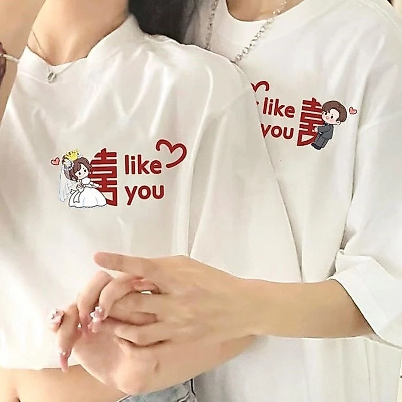 [Lược Cotton Nguyên Chất Chặt] Áo Thun Cặp Đôi Cùng Màu Thiết Kế Mới Mặc Mùa Hè Hợp Thời Trang Rời Top Hợp Thời Trang