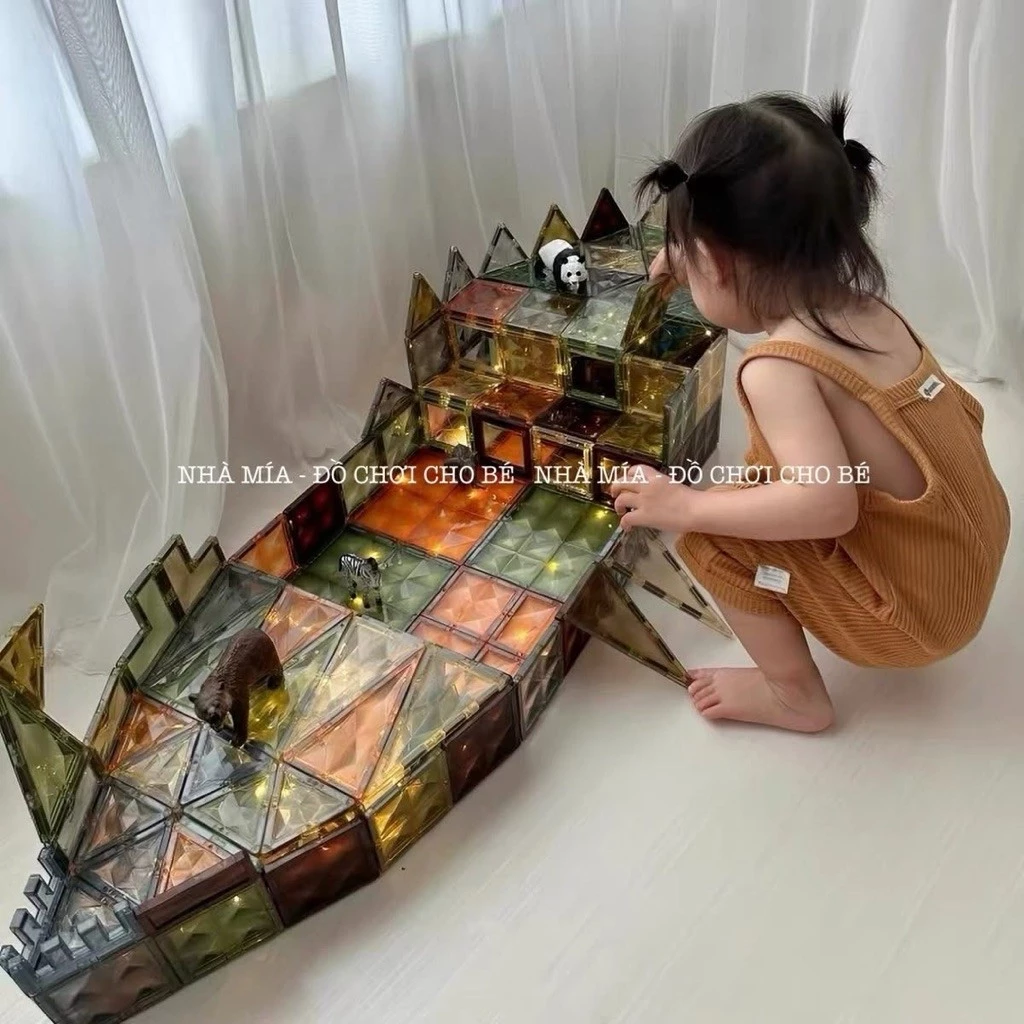 Bộ Lắp Ghép Nam Châm Ánh Sáng 100 Chi Tiết Magnetic Sticks 4D Phát Sáng Hàng Xuất Âu – Đồ Chơi Xếp Hình Giáo Dục Tư Duy