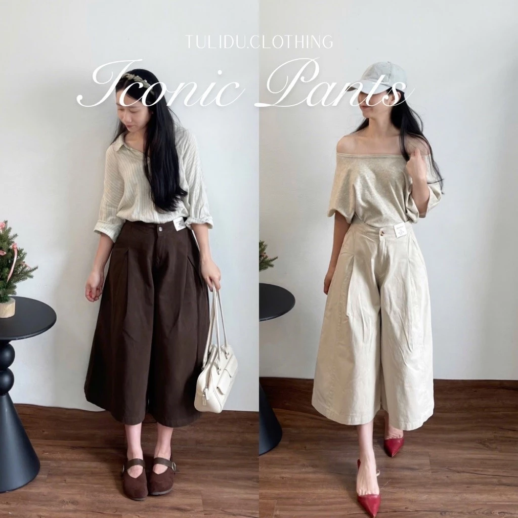 Tulidu - Iconic Pants Quần Ống Rộng Lửng Culottes Form Dài 80cm Vải Kaki Nhật Cao Cấp MA135