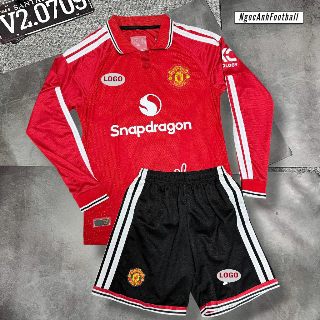 Bộ Quần Áo Bóng Đá Dài Tay CLB Manchester United 26/27 - Vải Polyester Gai Thái Cao Cấp