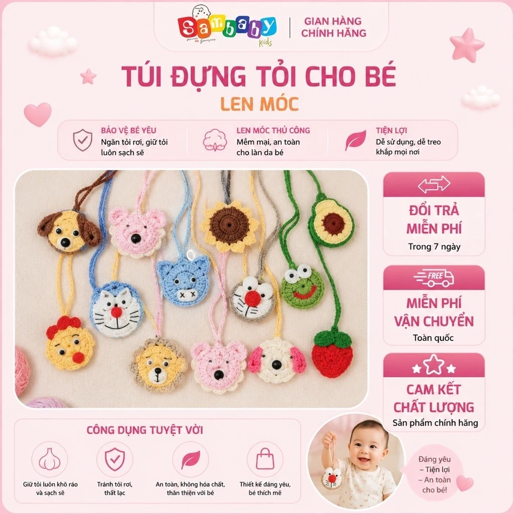 Túi Len Móc Đựng Tỏi Tránh Vía Cho Bé