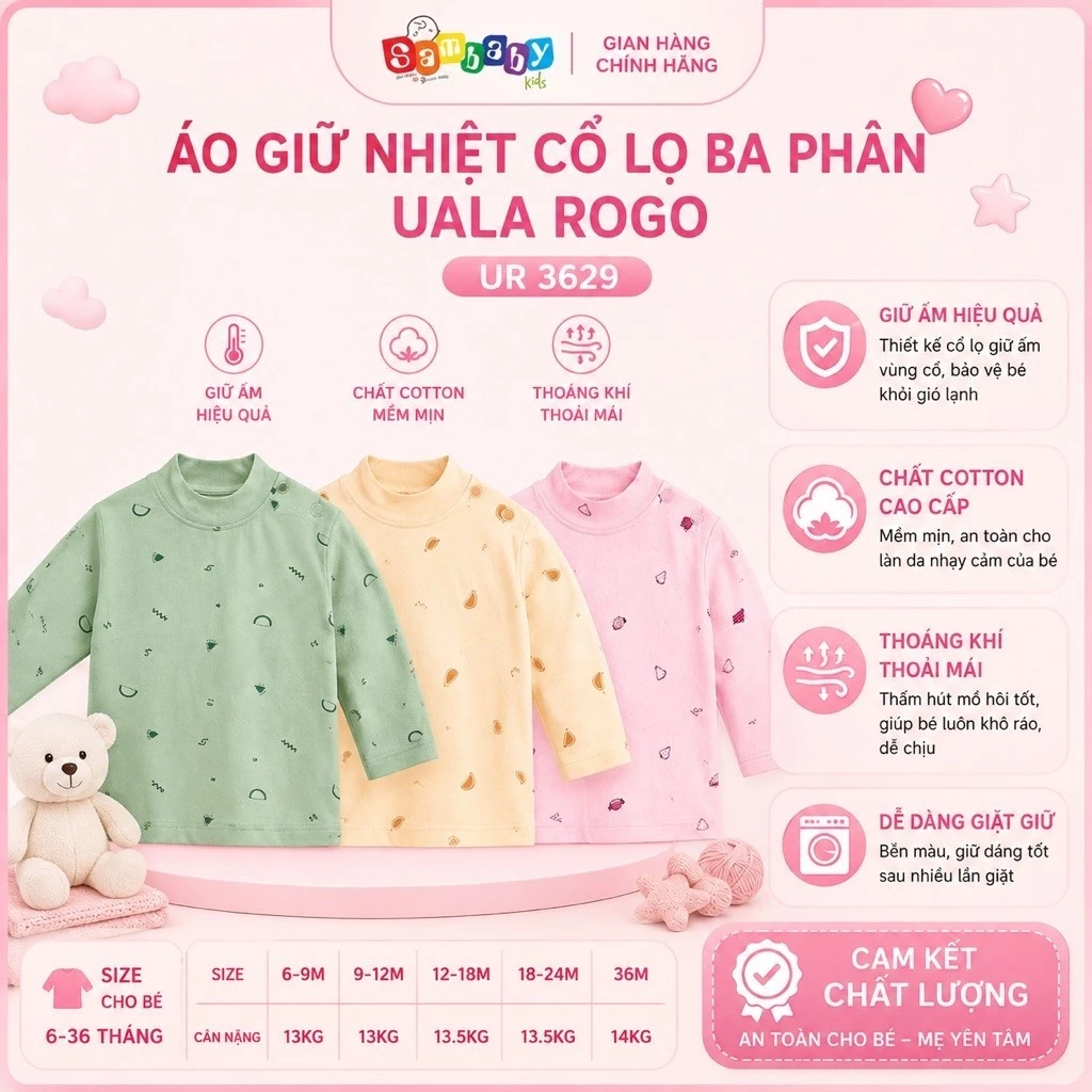 XẢ KHO Áo Giữ nhiệt Cổ Lọ Ba Phân Uala Rogo UR 3629 cho bé