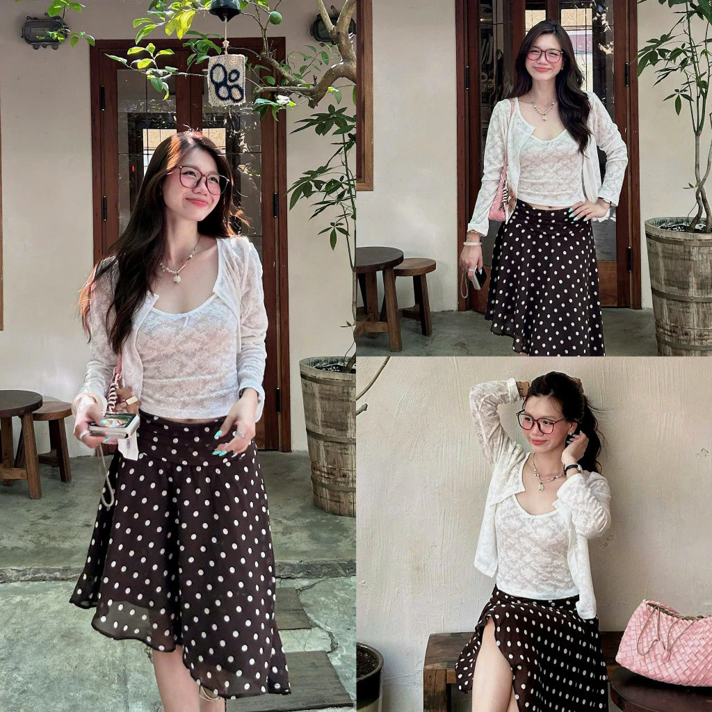 QueenStore (ẢNH OLDSCHOOL) Set ÁO ren mỏng 2 dây kèm cardigan hoa chìm A3622 JIA SET.