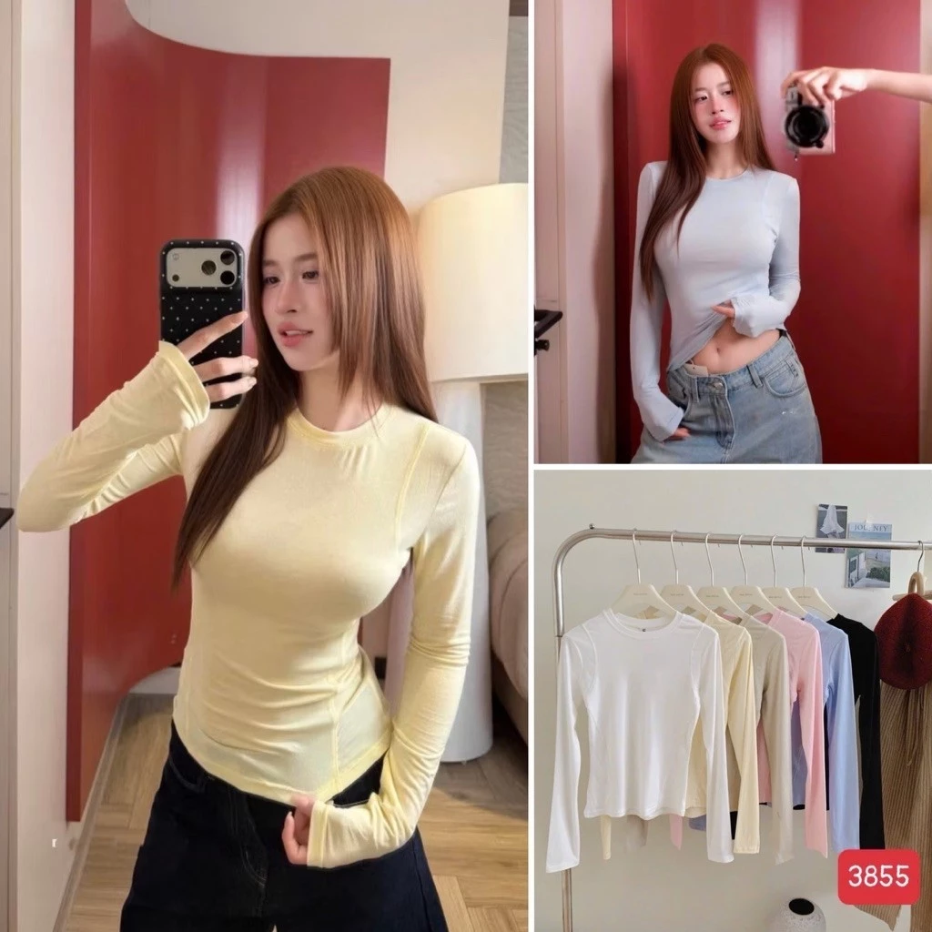 [Hàng Sẵn] Áo Thun Trơn Dài Tay Gân Nổi Basic Nhiều Màu A3855