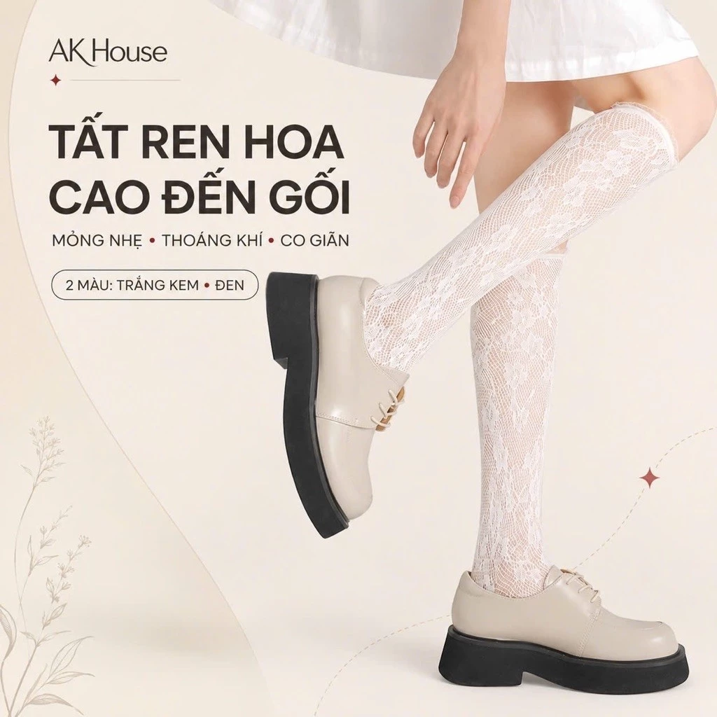 Tất gối ren nữ nhẹ nhàng TG16 AK House tất gối gợi cảm nữ phối đi chơi đi học hẹn hò đi làm dạo phố tất nữ thu đông