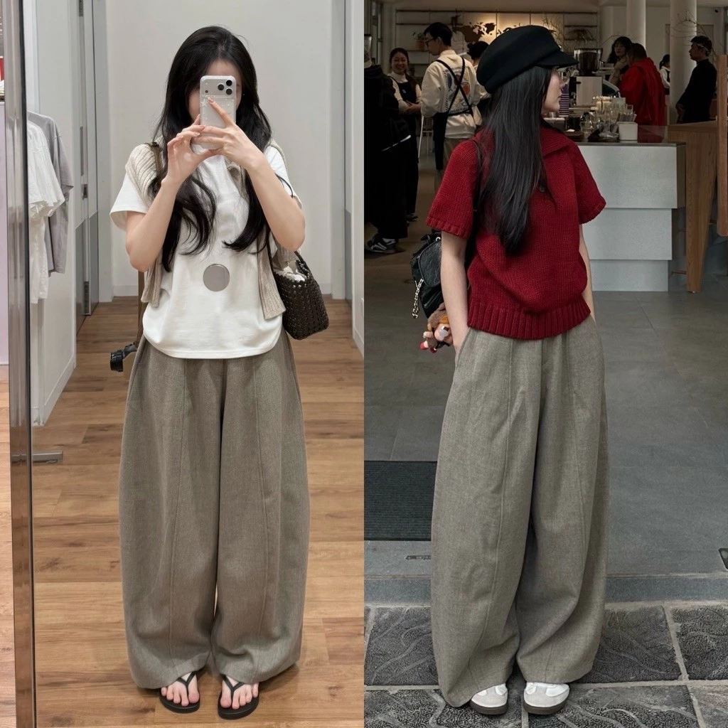 𝗦𝘁𝗲𝗲𝘇𝘆 • Quần vải dạ muối tiêu Vintage QCCC ống rộng form dài, quần vải dày dặn cho nữ xuân thu đông QV3671