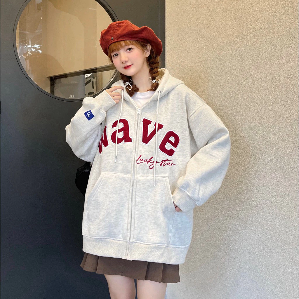 Áo Khoác Nỉ Hoodie Zip COTTON Thêu WAVE Form Rộng Nam Nữ Unisex 2026.....