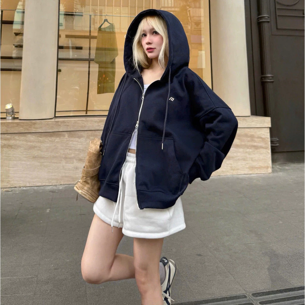 Áo Khoác Hoodie Zip Nỉ Chân Cua NQ30 DAISY Dây Kéo Kim Loại 2 Đầu Logo Hợp Kim Form Boxy Form Boxy Nam Nữ Unisex 2026...