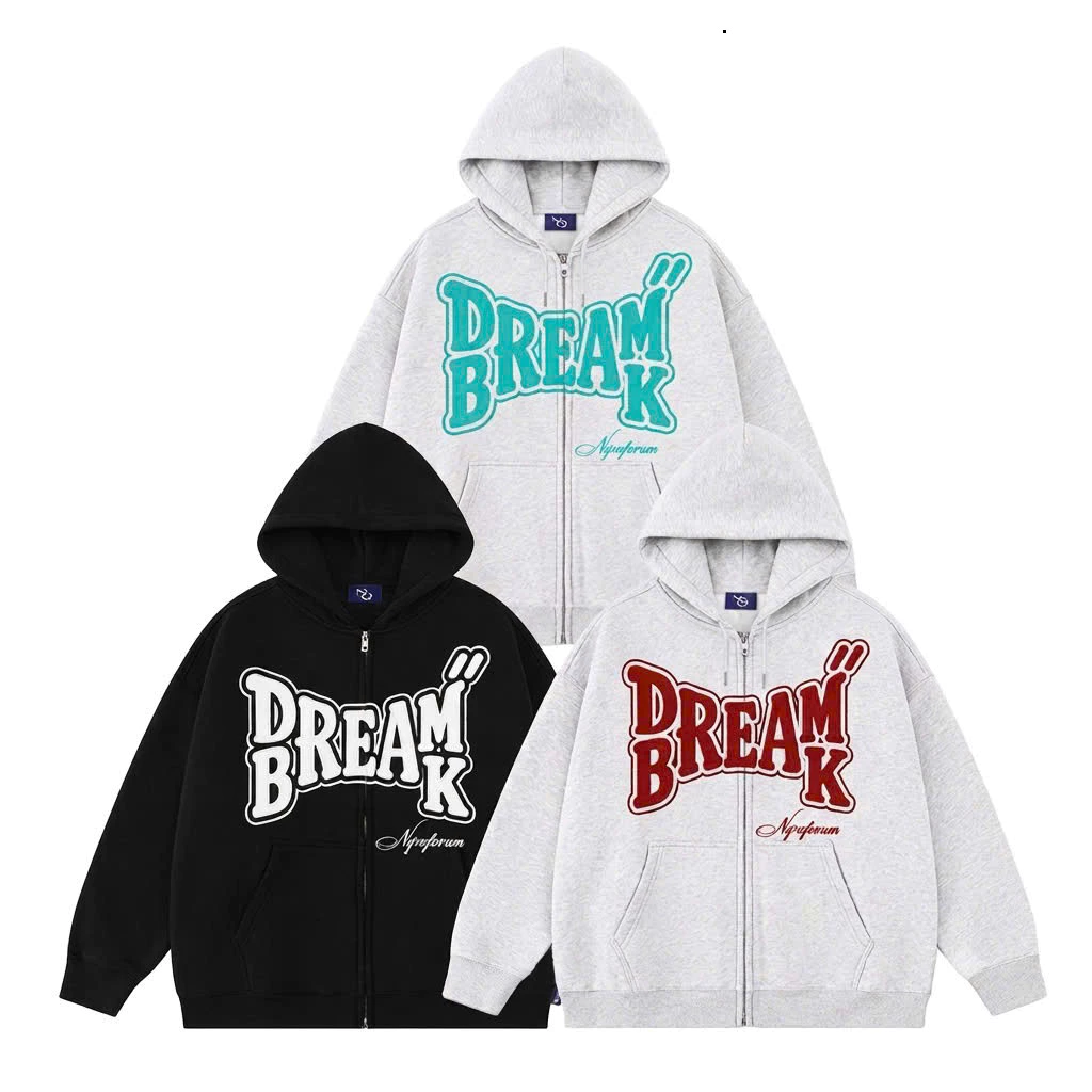 Áo Khoác Hoodie Zip Nỉ Ép Cotton Thêu Dạ NQ30 DREAM Form Boxy Nam Nữ Unisex 2026.....