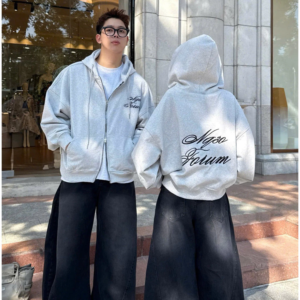 Áo Khoác Hoodie Zip NỈ Chân Cua Thêu Nổi NQ30 MASHA Dây Kéo Kim Loại Form Boxy Form Rộng Nam Nữ Unisex 2026.....