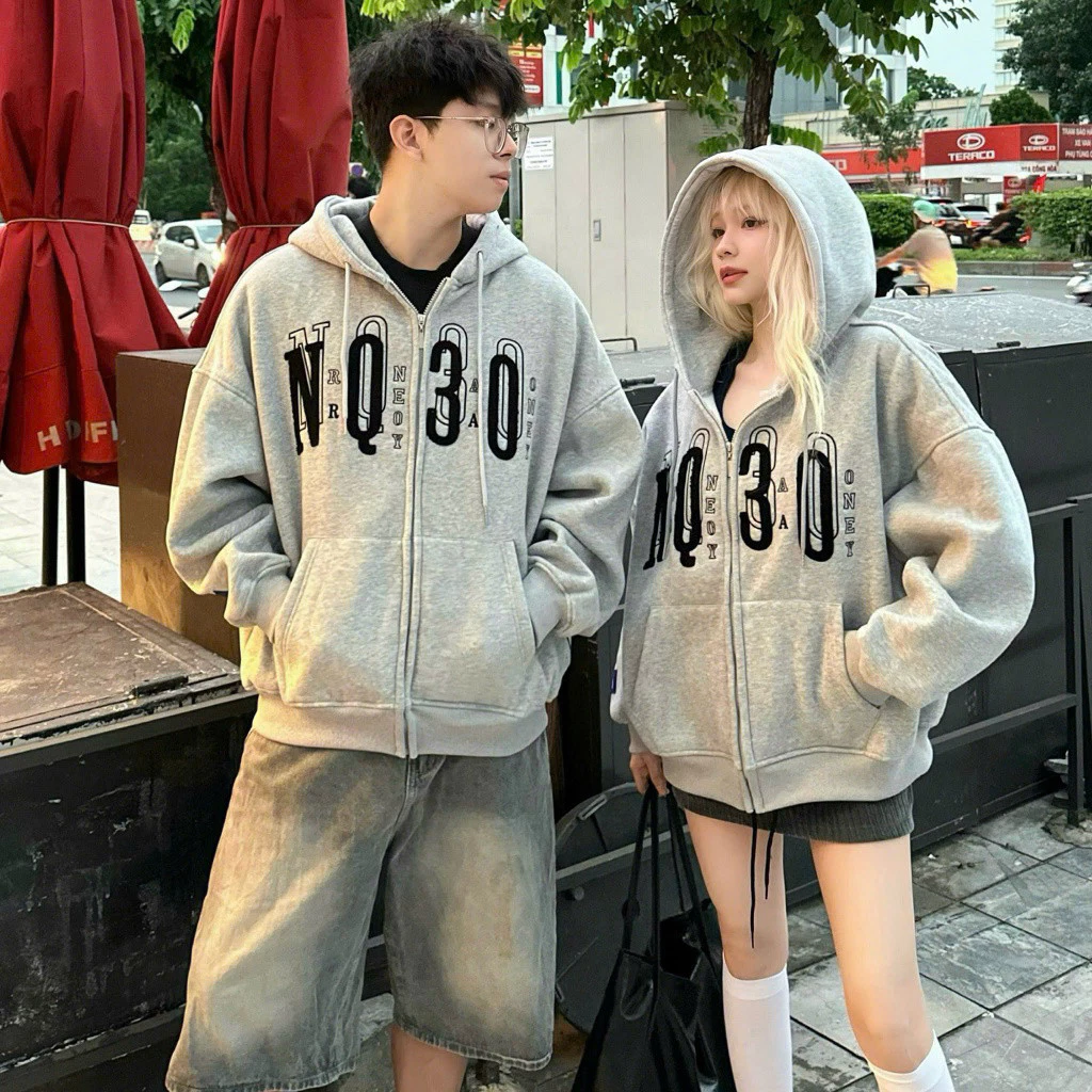 Áo Khoác Nỉ Hoodie Zip COTTON Form Boxy Thêu Xù NQ30 SATI Form Rộng Nam Nữ Unisex 2026.....