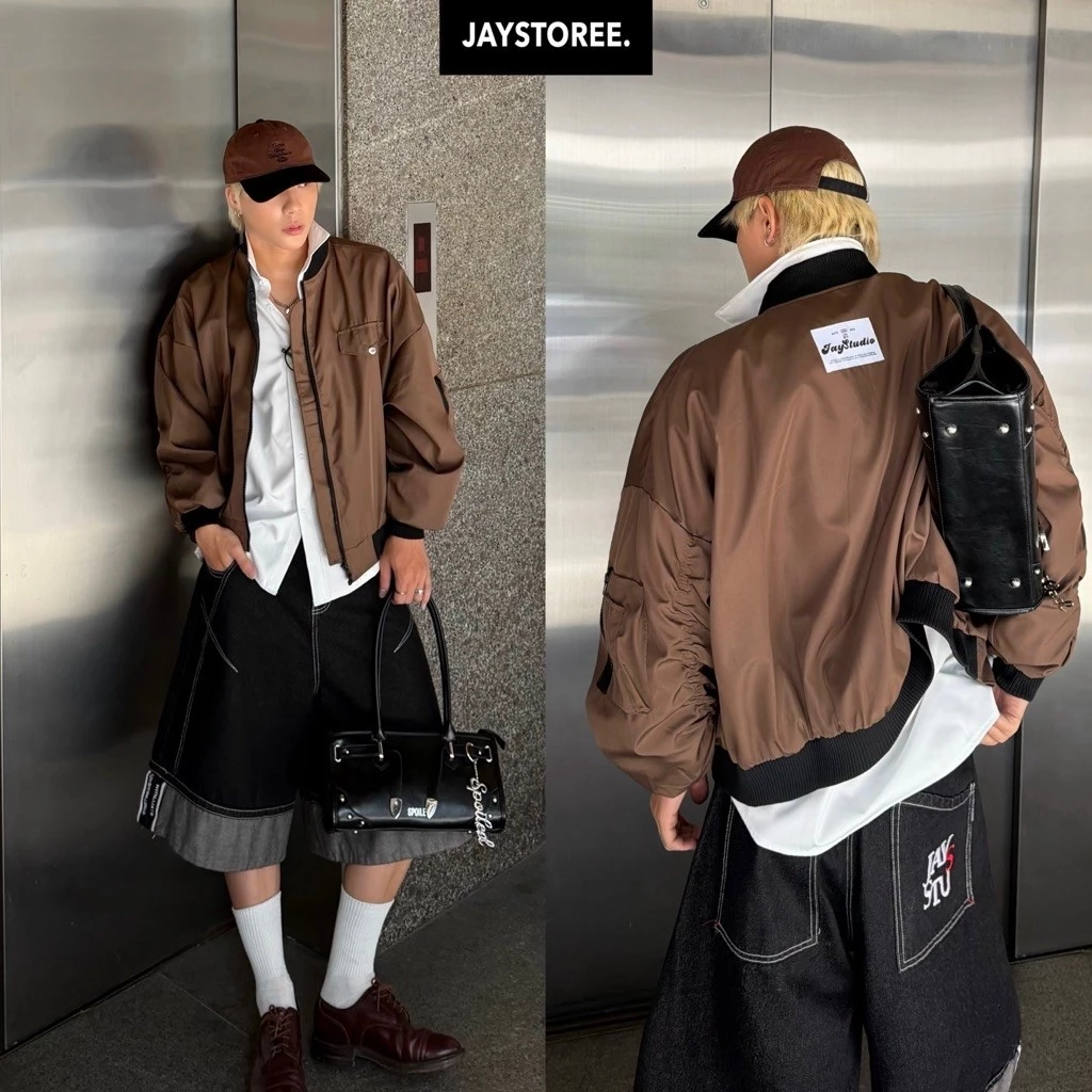 Áo Bomber Jacket Tay nhún BOMBER ZIP BOXY - Áo khoác Dù TANU tay nhún cánh dơi form rộng nam nữ unisex màu XÁM CHÌ/ĐEN 🖤