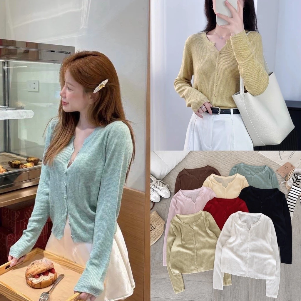 [Hàng QC] Áo cardigan len tăm mỏng cổ tròn dài tay cài cúc nhiều màu - A1890