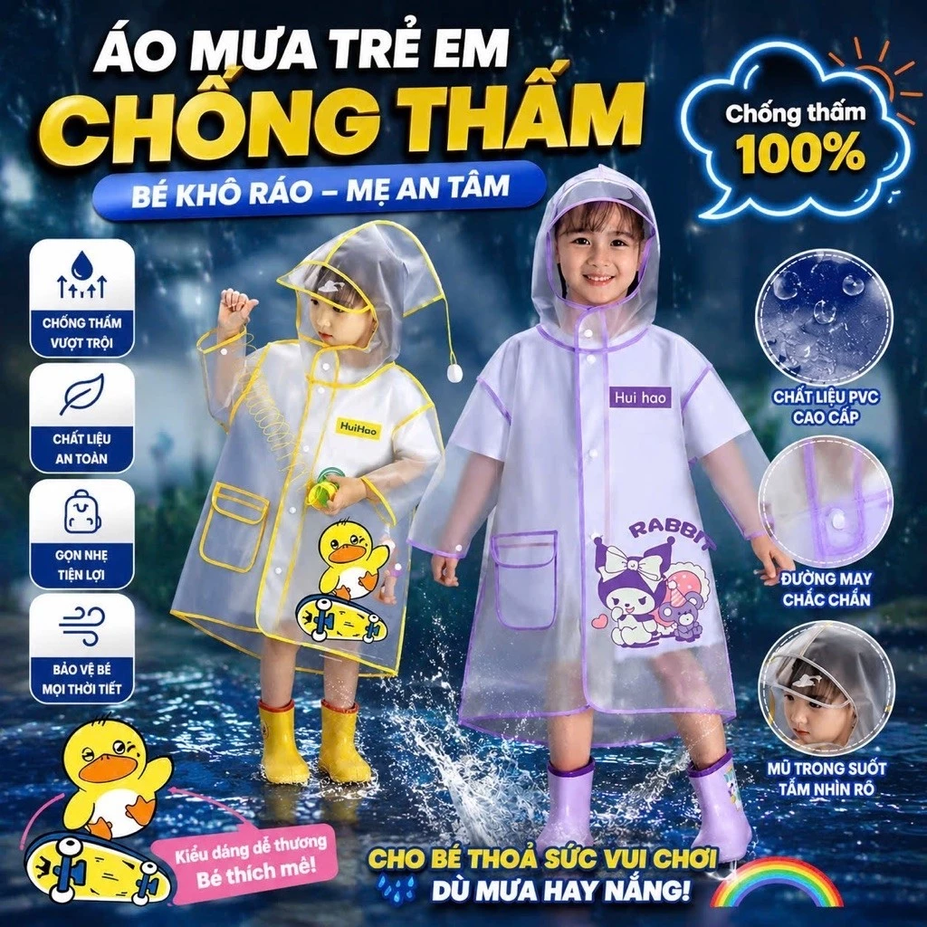 [Đa Năng] Áo em, mới biết đi, chống thấm nước, có vành lớn, cho trẻ mẫu giáo, áo mưa hoạt hình dễ t