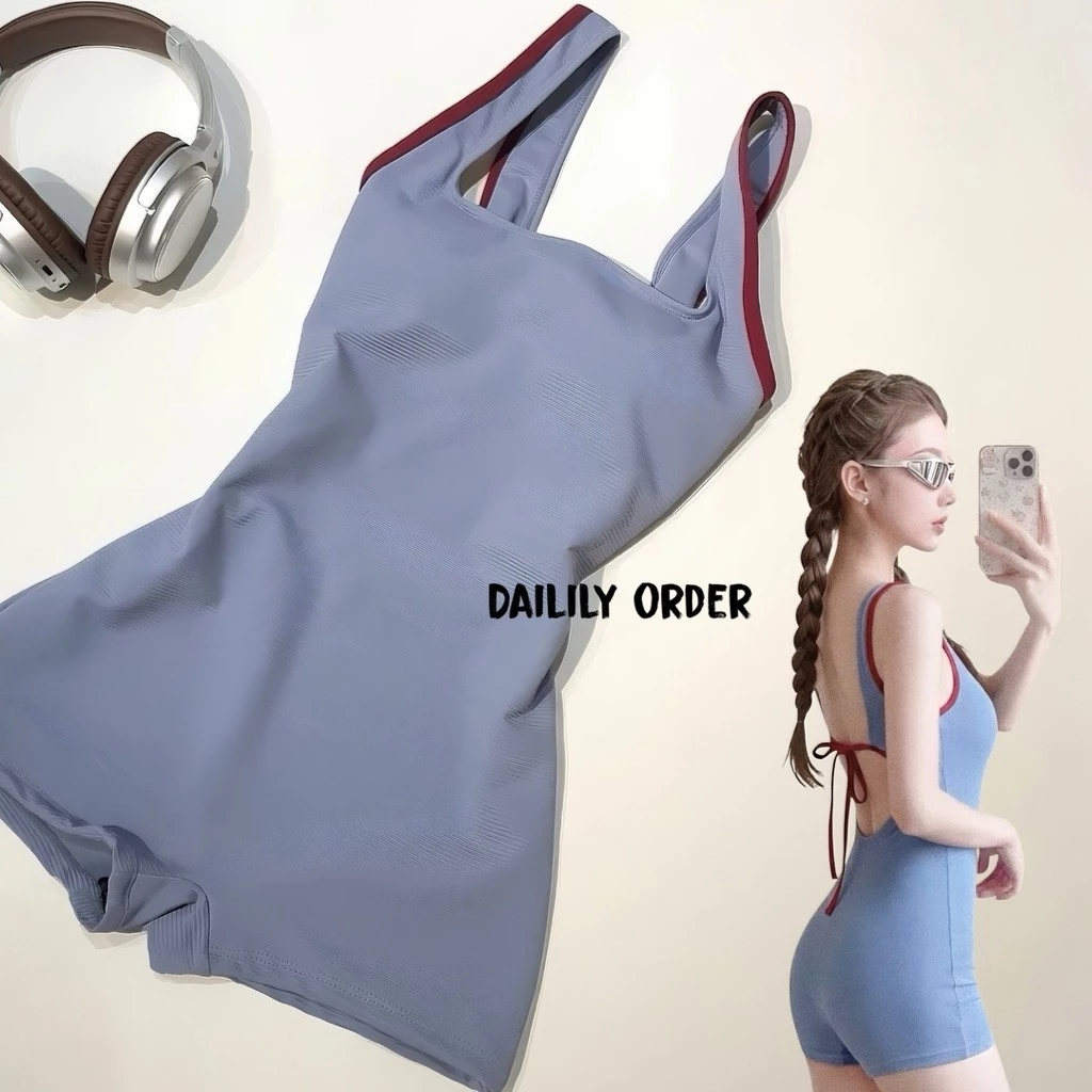 𝓓𝓪𝓲𝓵𝓲𝓵𝔂 𝓼𝓱𝓸𝓹 Bộ đồ liền thân dáng boxer nữ màu xanh gân chi tiết viền đỏ ôm sát tôn dáng