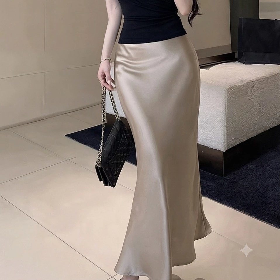 Chân váy lụa hoa văn, dáng dài, đuôi cá, size S, M, L cho khach lựa chọn